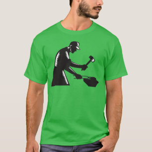 Blacksmith Worker Forging Iron Black and White Woo T-Shirt