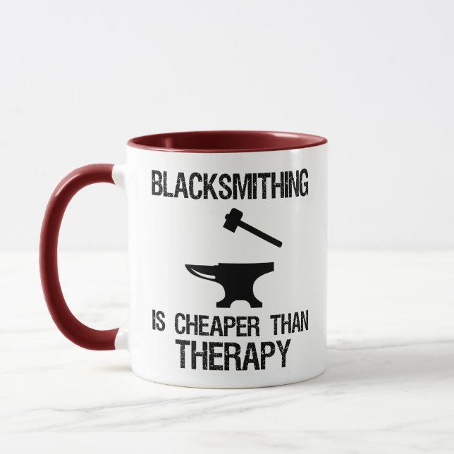 Blacksmithing Is Cheaper Than Therapy Funny Mug (Left)