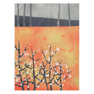 Blackthorn Blossom Spring Landscape Painting Tablecloth