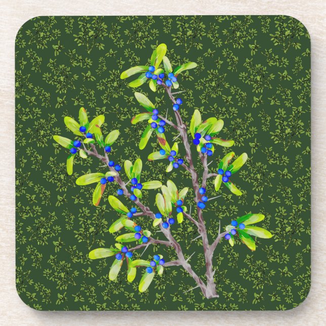 Blackthorn Branch dark green Coaster (Front)