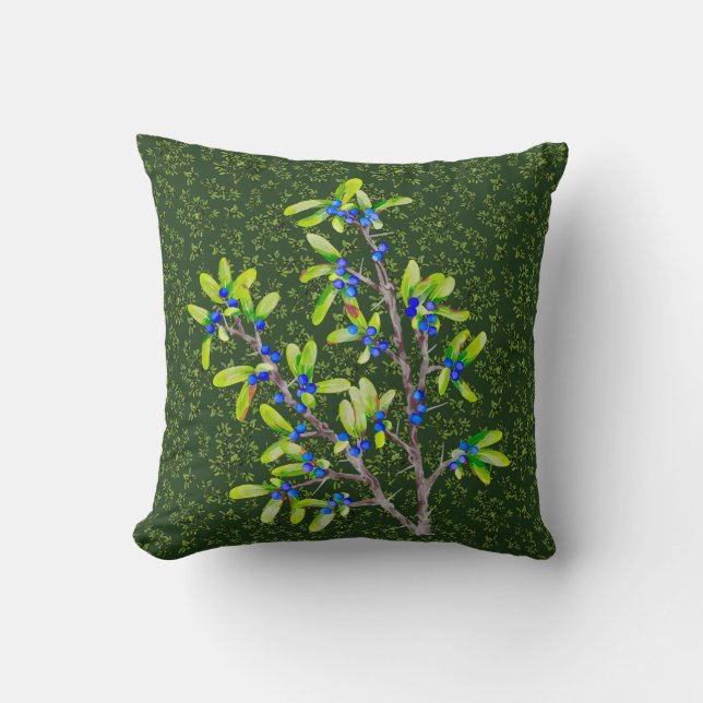Blackthorn Branch dark green Cushion (Front)