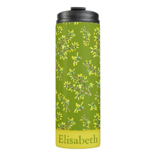 Blackthorn green pattern  personalised thermal tum tumbler