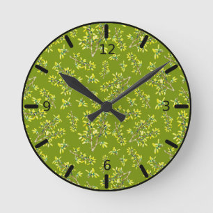 Blackthorn green pattern round clock