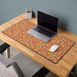 Blackthorn Pattern Deep Orange Desk Mat
