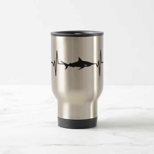 Blacktip Shark - Heartbeat Pulse Graphic Travel Mug (Center)