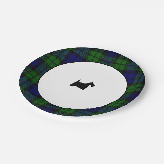 Blackwatch Plaid Black Scottie Paper Plate (Angled)