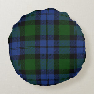 Blackwatch Tartan and Polignac Toile Round Cushion