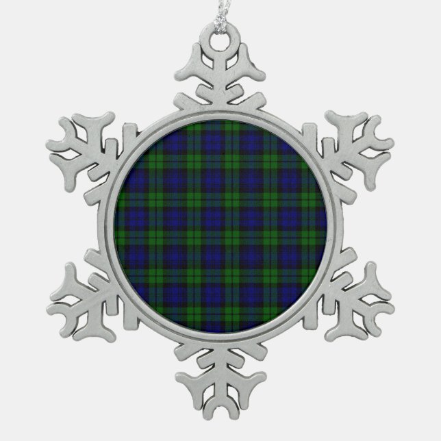 Blackwatch tartan Campbell clan Snowflake Pewter Christmas Ornament (Front)