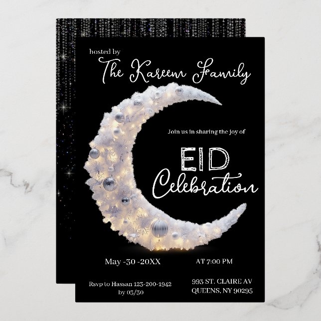  Blackwhite elegant Crescent Eid Party Invitation  (Front/Back)
