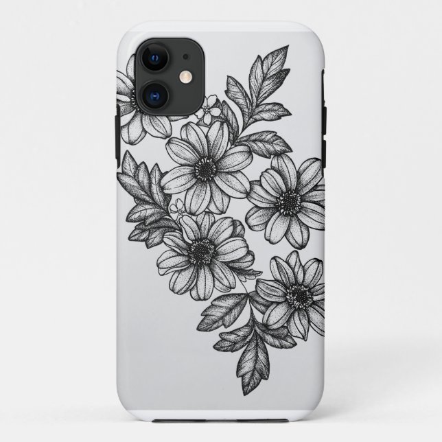 Blackwork Flowers Phone Case (Back)