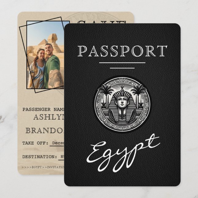 Blacl Egypt Passport Wedding Save the Date (Front/Back)