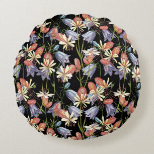 Bladder Campion Bells: Watercolor Floral Round Cushion