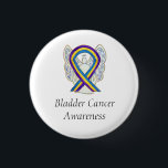 Bladder Cancer Angel Awareness Ribbon Pins<br><div class="desc">Bladder Cancer awareness cause uses a blue, marigold and purple ribbon. The awareness ribbon pin features the painting of a blue, marigold and purple awareness ribbon angel on a custom button pendant. The awareness angel pendant notes "Bladder Cancer Awareness". The blue, marigold and purple awareness angel ribbon art lapel pins...</div>