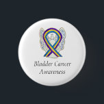 Bladder Cancer Angel Awareness Ribbon Pins<br><div class="desc">Bladder Cancer awareness cause uses a blue, marigold and purple ribbon. The awareness ribbon pin features the painting of a blue, marigold and purple awareness ribbon angel on a custom button pendant. The awareness angel pendant notes "Bladder Cancer Awareness". The blue, marigold and purple awareness angel ribbon art lapel pins...</div>