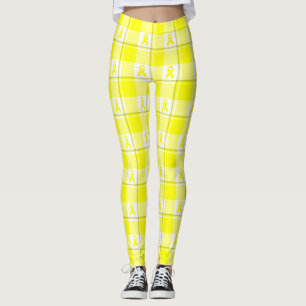 Bladder Cancer Awareness Plaid Yellow Ribbon Leggings