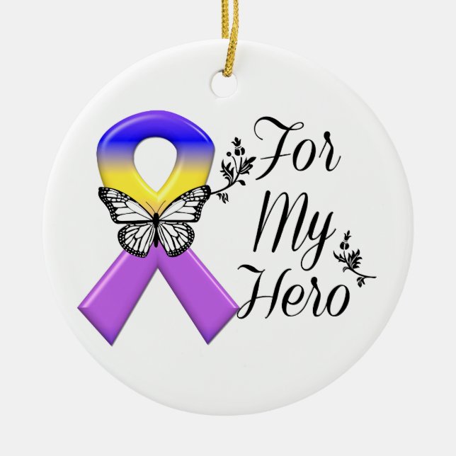 Bladder Cancer Ribbon For My Hero Ceramic Ornament (Front)