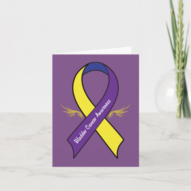 Bladder Cancer Ribbon with Wings Card (Front)