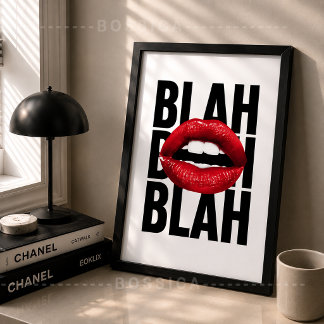 Blah Blah Poster Red Lips Pop Art Fashion Wall Art