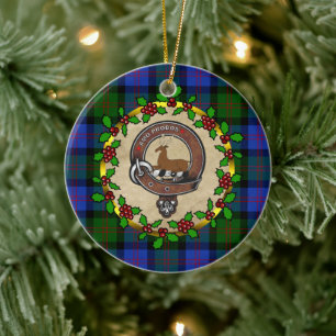 Blair Clan Badge & Tartan Personalised Xmas Ceramic Ornament