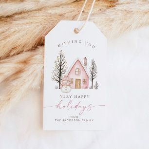 BLAIR Cute Pink House Snowman Happy  Holidays Gift Tags