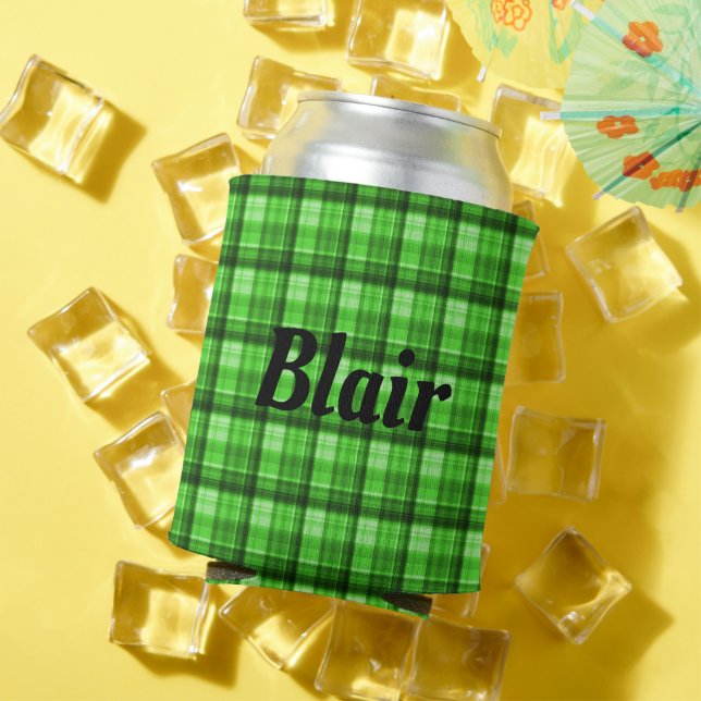 "Blair" Mans Name On Green Tartan, Can Cooler (In Situ Summer)