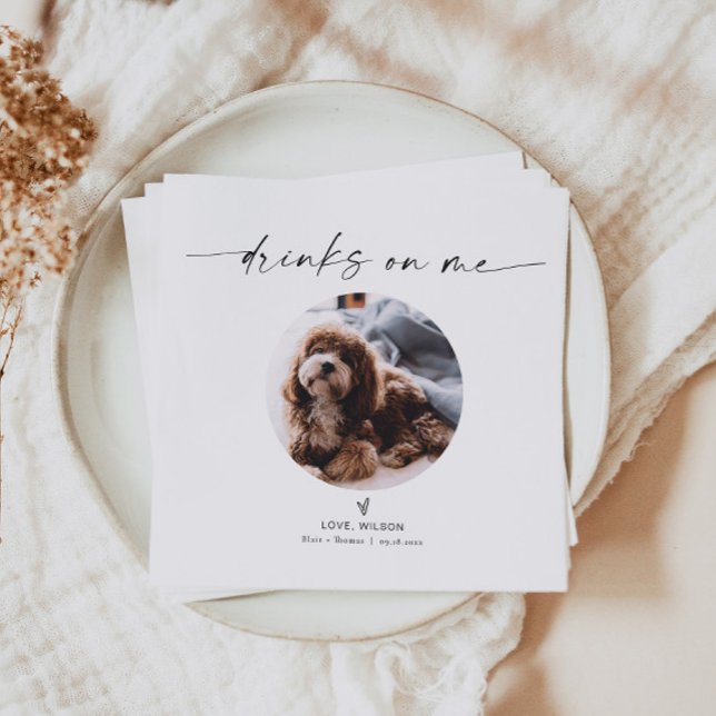 BLAIR Minimalist Dog Pet Photo Wedding Cocktail Napkin (Creator Uploaded)