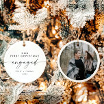 BLAIR Modern Minimal 1st Christmas Engaged Holiday Ceramic Ornament<br><div class="desc">This Christmas ornament features an elegant handwritten script font and modern minimalist design with a photo backside. Easily change the name and date and customise by adding your own photo for a personal touch.</div>