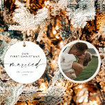 BLAIR Modern Minimal 1st Christmas Married Holiday Ceramic Ornament<br><div class="desc">This Christmas ornament features an elegant handwritten script font and modern minimalist design with a photo backside. Easily change the name and date and customise by adding your own photo for a personal touch.</div>