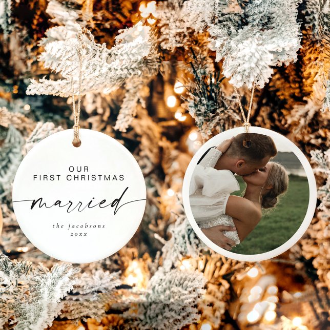 BLAIR Modern Minimal 1st Christmas Married Holiday Ceramic Ornament (Creator Uploaded)