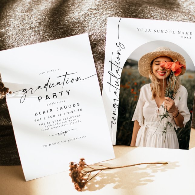 BLAIR Modern Minimal Arch Photo Boho Graduation Invitation (Creator Uploaded)