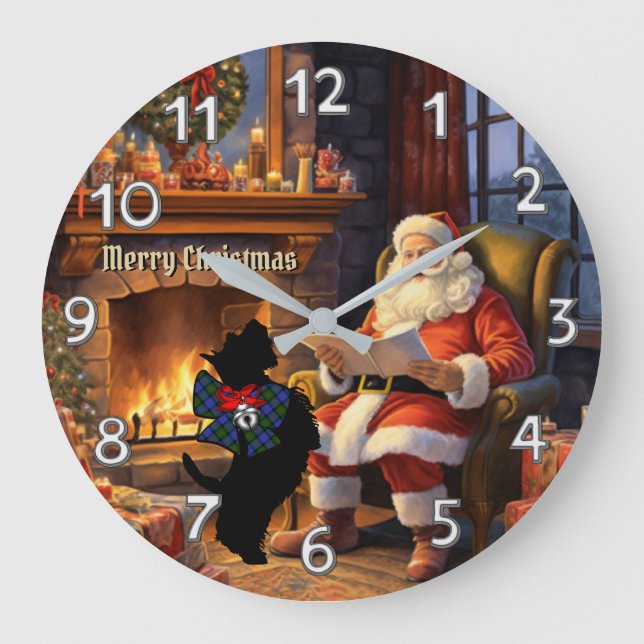 Blair Scottie Dog & Santa Personalised Xmas Large Clock (Front)