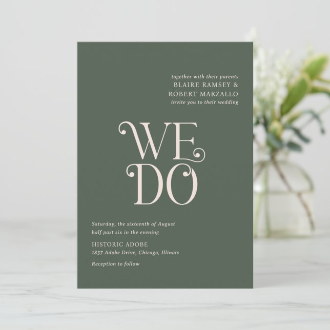 Blaire Moss Green Modern Wedding Invitation (Standing Front)