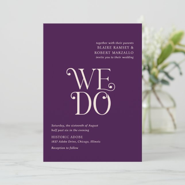 Blaire Purple Modern Wedding Invitation (Standing Front)