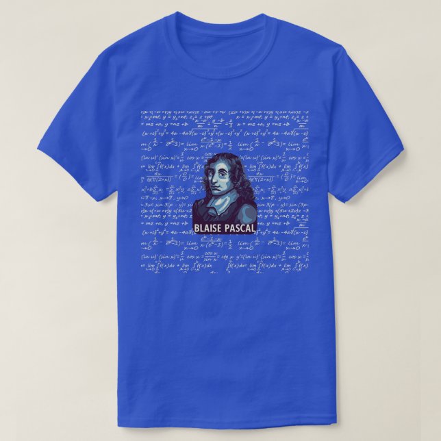 Blaise Pascal Portrait With Mathematics T-Shirt (Design Front)