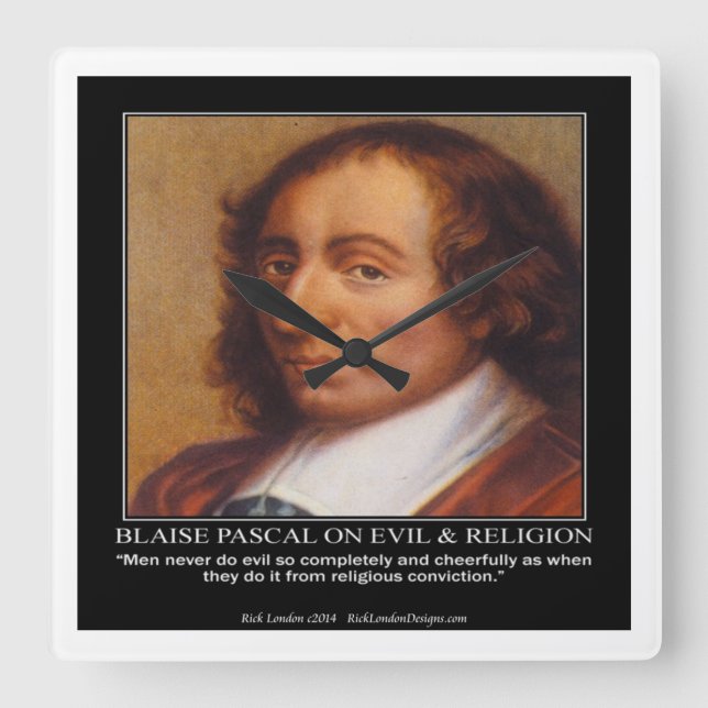 Blaise Pascal & Religious Evil Quote Wall Clock (Front)
