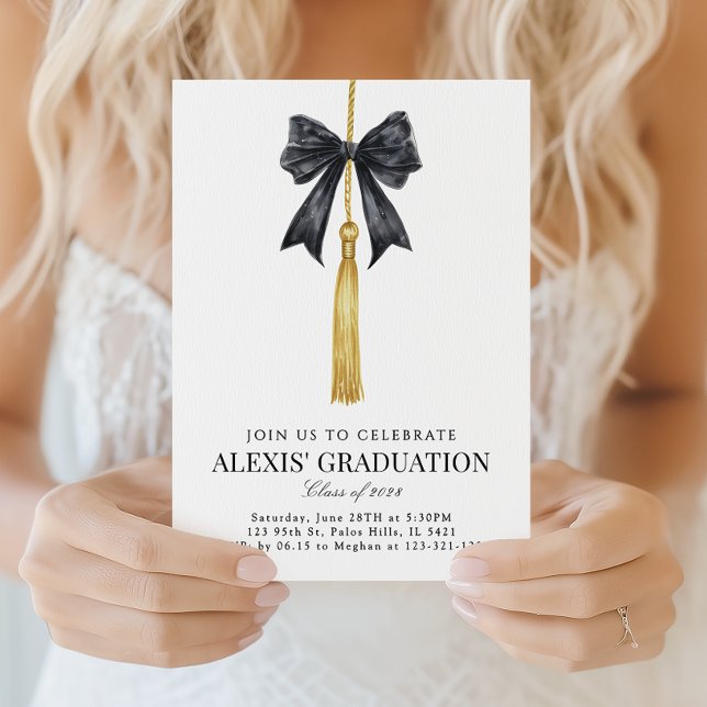 Blak Coquette Bow Tassel Graduation Class of 2026 Invitation (Creator Uploaded)