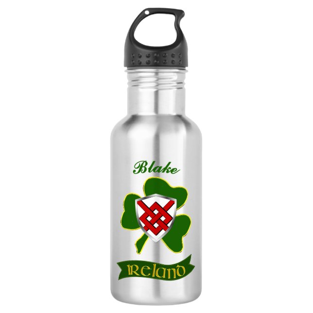 Blake Irish Shield & Shamrock Personalised  710 Ml Water Bottle (Front)
