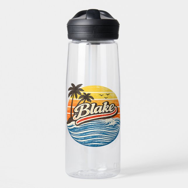Blake Retro Sunset Name Design Water Bottle (Front)