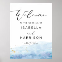 BLAKELY Blue Watercolor Gold Fleck Wedding Welcome