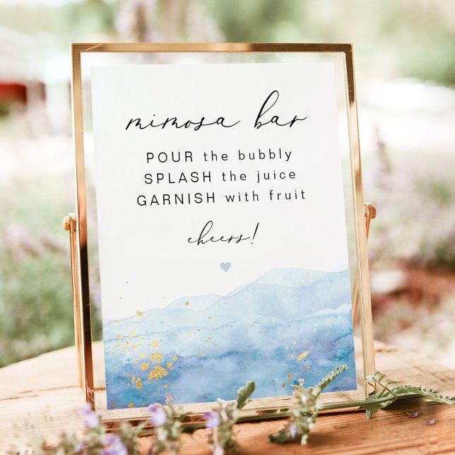 BLAKELY Dusty Blue Watercolor Gold Mimosa Bar Poster (Creator Uploaded)