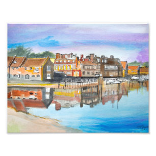 Blakeney Quay Norfolk Watercolour Line and Wash Photo Print