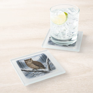 Blakiston’s Fish Owl in Winter Forest – Glass Coaster