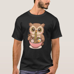 Blakiston's Fish Owl Eating Ramen Noodles Kawaii C T-Shirt