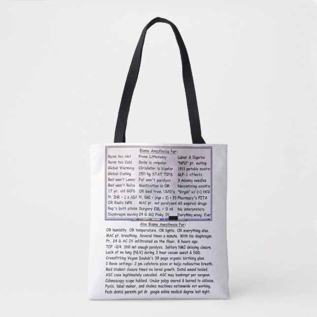 Blame Anaesthesia  Tote Bag (Front)