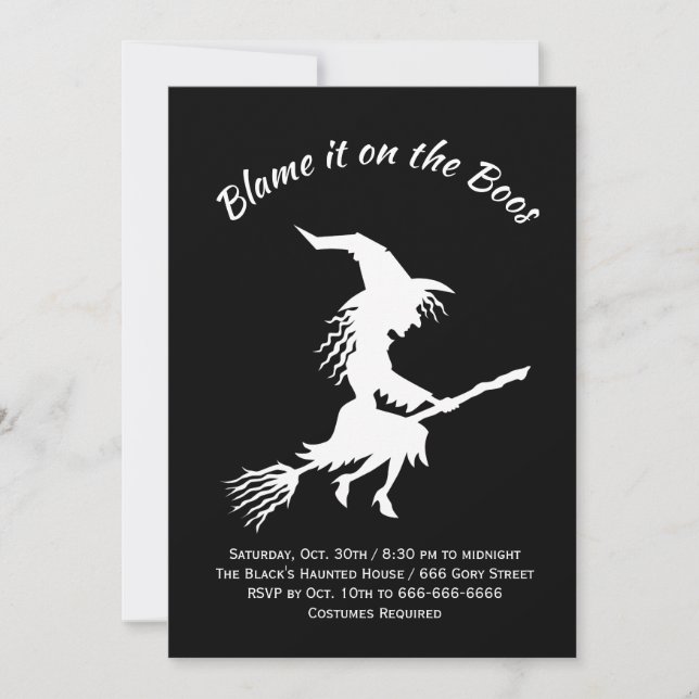 Blame it on the Boos Black & White Halloween Party Invitation (Front)
