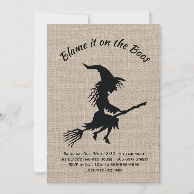Blame it on the Boos Burlap Halloween Party Invitation (Front)