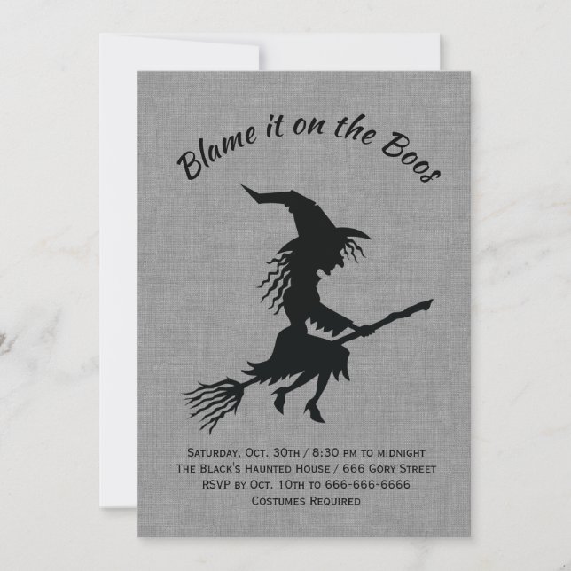 Blame it on the Boos Linen Halloween Party Invitation (Front)