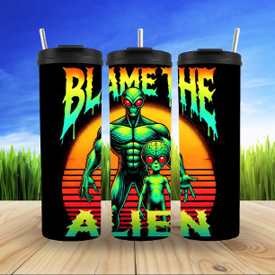 Blame The Alien, Retro Graphics Thermal Tumbler