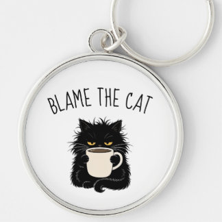 Blame The Cat Funny grumpy Black Cat Lover  Key Ring