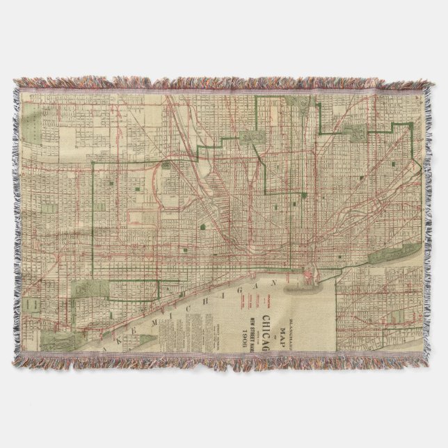 Blanchard's map of Chicago Throw Blanket (Front)